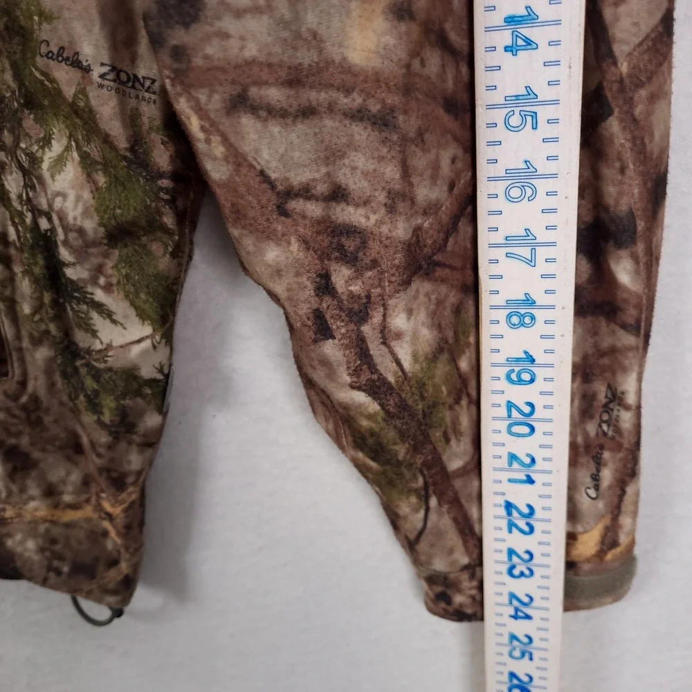 Cabelas ZONZ Woodlands Jacket Mens Camo Packable Hunting Large Brown Hooded Mesh